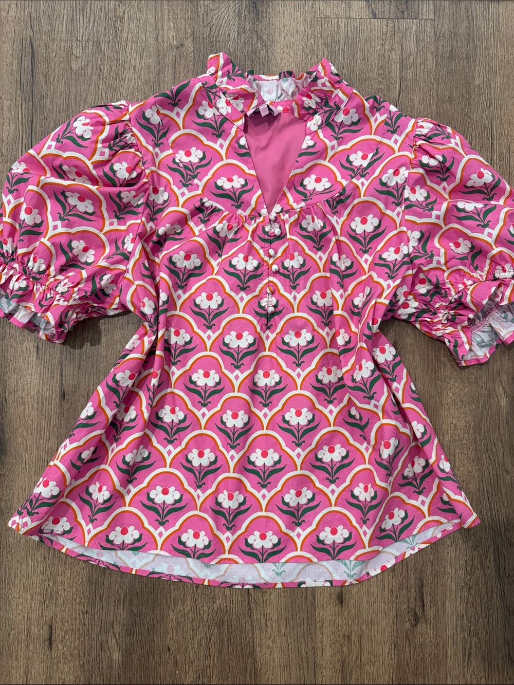Entro Pink Floral Ruffle V-Neck Top